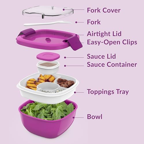 Bentgo Salad Container, Lunch Bowl with 4-Compartment Toppings Tray, 54 oz