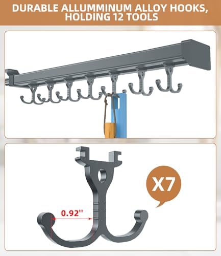 Pull Out Broom Holder With Adjustable Double Row Sliding Hook-Grey 16.14in