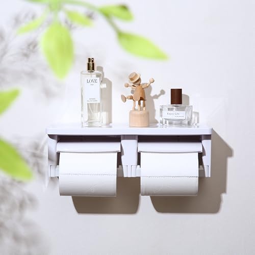 Double Toilet Paper Holder Wall Mount with Shelf- with Gear Cutter for Residential Bathrooms & Commercial Toilet Paper Dispenser for Commercial Bathroom