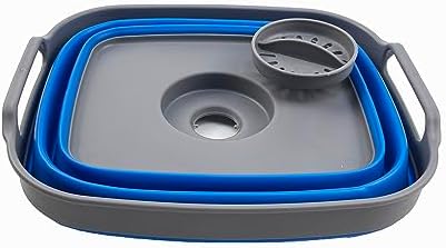 SAMMART 7.5L (2 gallons) Collapsible Plastic Dishpan with Draining Plug - Portable Washing Basin - Foldable Dish Washing Tub - Pop Up Saving (Bluish-Green+Blue, 2)