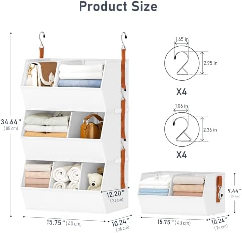 Hanging Closet Organizer Extra Large, Clothes Hanging Shelves for Closet with Divider, Collapsible Closet Storage System, Fabric Storage Bins for Home, Dorm, Rv, Sweaters, Handbags, Underwear, Sock