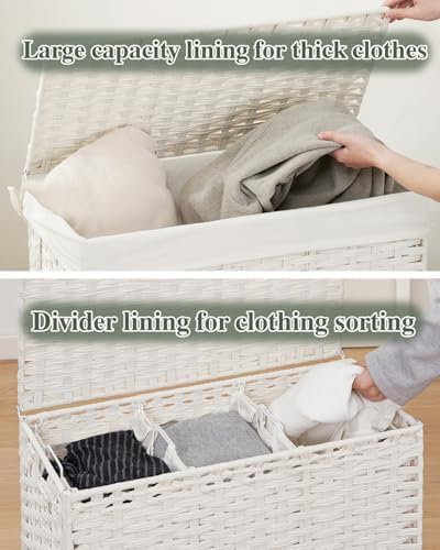 SETVSON Laundry Hamper with Lid Laundry Basket 132 L PE Rattan, White