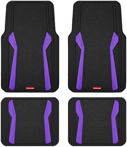 Rubbermaid Car Floor Mats Full Set,Premium Heavy Duty All-Weather Car Mats– Rugged Rubber with Brushed Aluminum Inserts, Universal Trim-to-Fit, Anti-Slip Backing for Cars, SUVs, Trucks & Vans - Purple