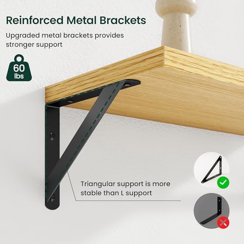 Floating Shelves 8 Inch Deep, 36W x 8D Wall Shelf Set of 2, 60 lbs Heavy Duty Reversible Metal Brackets, Industrial Book Shelf for Living Room Kitchen Bathroom Bedroom Gallery Wall, Oak