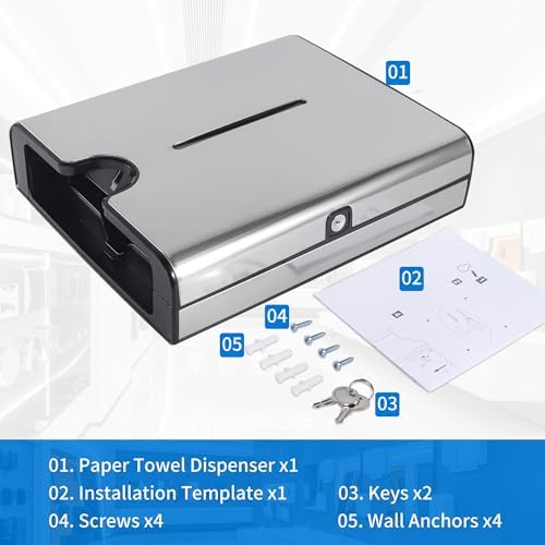 Goetland Commercial Paper Towel Dispenser Holder with Wall Mount Lockable Side Opening Large Capacity 450 C 300 Z Fold Stainless Steel Cover ABS Body