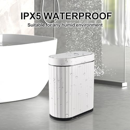 ELPHECO Bathroom Trash Can with Lid, 2 Gallon, Motion Sensor, Black White