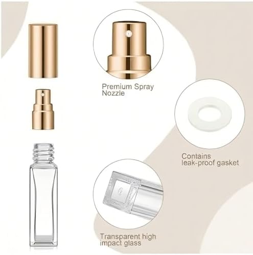 Domensi 1 Pcs 8 ml Glass Perfume Spray Bottles Empty, Refillable, Gold