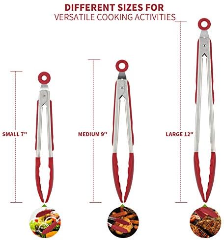 U-Taste Kitchen Tongs for Cooking, 600ºF Heat-Resistant Silicone, 3Pcs/Red