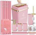 24PCS Bathroom Sets with Shower Curtain and Rugs Bathroom Accessory Set Pink Bathroom Set, 4 Gallon Trash Can, Toilet Brush, Lotion Dispenser, Toothbrush Holder, Tray, Soap Dish