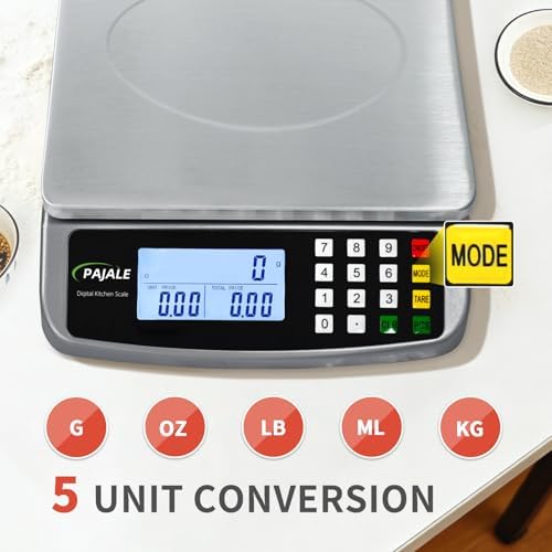 66lb/30kg Food Scale, Large Digital Kitchen Scale 0.05oz/1g Commercial Scale for Food 304 Stainless Steel Counting Scale for sourdough Bread Baking Cooking Meat Restaurant Vegetables Farm