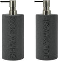 Resin 2 Pack Shampoo, Conditioner or Body Wash Dispenser Set, Luxurious Refillable Pump Bottles with Matte Pump Top and Embossed Text, Durable Design for Bathroom and Shower