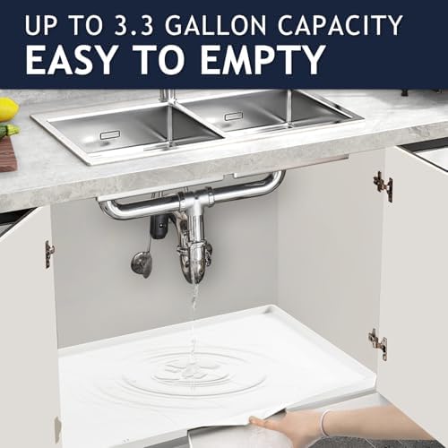 Heavy Duty Silicone Under Sink Mats for Kitchen Waterproof 40" x 22", Extra Thick Under Sink Rubber Mat Drip Tray, Raised Edge Under Sink Liner,Prevent Drips, Leaks, Spills,White
