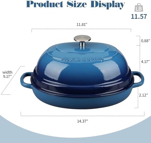 EDGING CASTING Enameled Oval Cast Iron Dutch Oven Pot with Lid, Bread Dutch Oven for Sourdough Bread Baking, Dutch Oven Bread, Bread Oven, 6QT, Lake Blue