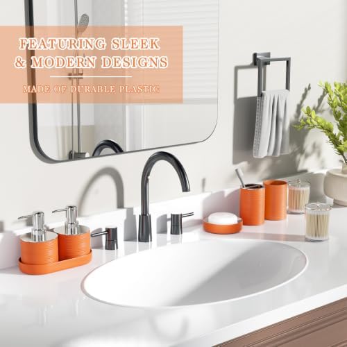 Bathroom Set, 10PC Bathroom Accessory Set, Orange Bathroom Accessories, Orange Bathroom Set with Trash Can, Soap Dispensers