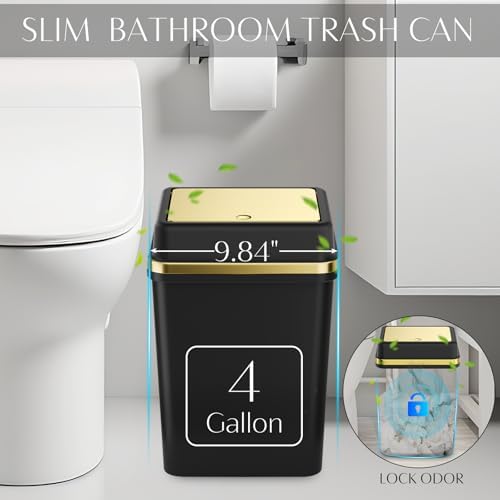 Black Bathroom Set, 9-Piece Accessories with Press-Top Trash Can