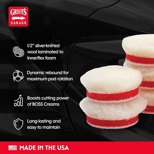 Griot's Garage BOSS Knitted Wool Pads for Car Detailing, Polishing and Paint Correction, Buffing Pads Compatible with BOSS Creams, 1”, Set of 6