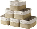 TheWarmHome Storage Basket for Shelves - 12x8x5.2 inch Small 6 Pack Collapsible Storage Bin for Closet with Handles, Fabric Storage Cubes for Cloth Organizer Gift Toy Decorative (White & Khaki)