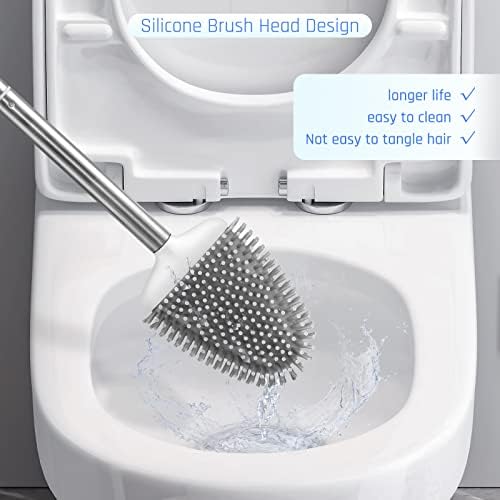 Sellemer Silicone Toilet Brush, Ventilation Slots Base Holder 3 Pack, White