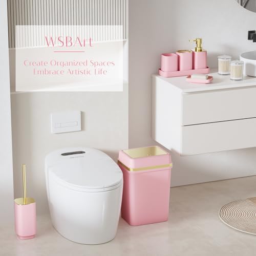 Pink Bathroom Accessories Set, 9-Piece with 4-Gallon Push-Top Trash Can
