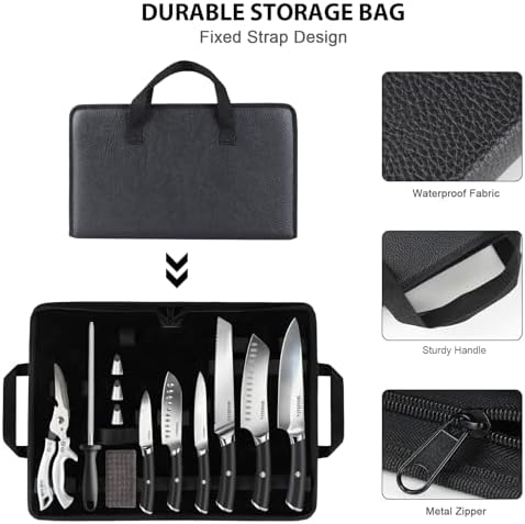 MOSFiATA Chef Knife Sets with Carry case Bag, 19 Pieces Professional Knife Set with Knife Sharpening Rod, High Carbon Stainless Steel Kitchen Chef Knives Set，Dishwasher Safe, For Outdoor