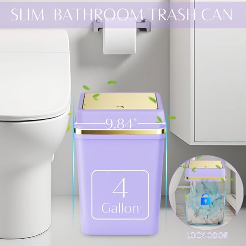 9PCS Bathroom Accessories Set Light Purple Bathroom Set Bathroom Accessories Sets Complete with Trash Can, Toilet Brush, Soap Dispenser, Qtip Holder, Toothbrush Holder Bathroom Decor Sets