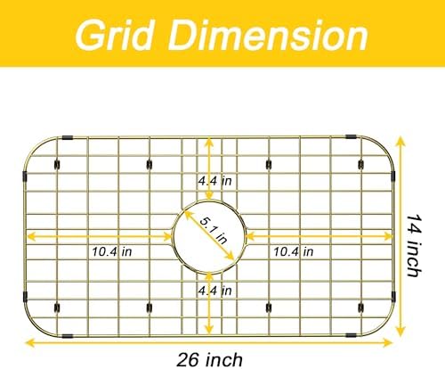 Sink Protector Sink Rack,Large Gold Kitchen Sink Grate,26" X 14" Centered Drain with Corner Radius,Sink Bottom Grid for Kitchen, 304 Stainless Steel Rust Resistant