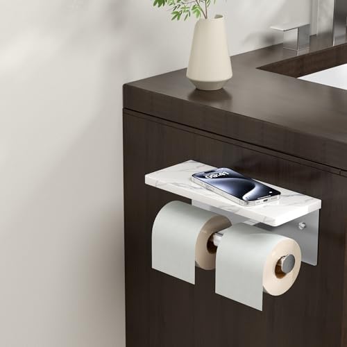 FORIOUS Double Marble Toilet Paper Holder with Phone Shelf, Commercial
