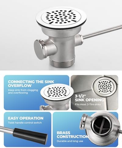 3-1/2 Inch Commercial Sink Drain with Lever Handle Waste Drain Valve