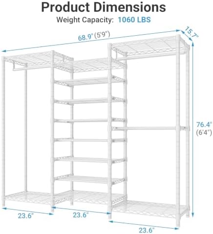 VIPEK S3 Freestanding Clothes Rack with 8-Tier Shoe Shelves, White
