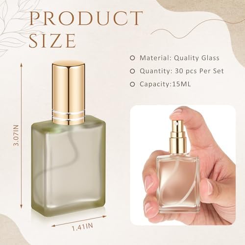 Domensi 30 Pack 15 ml Glass Square Perfume Bottle Empty Bulk, Chypre Color
