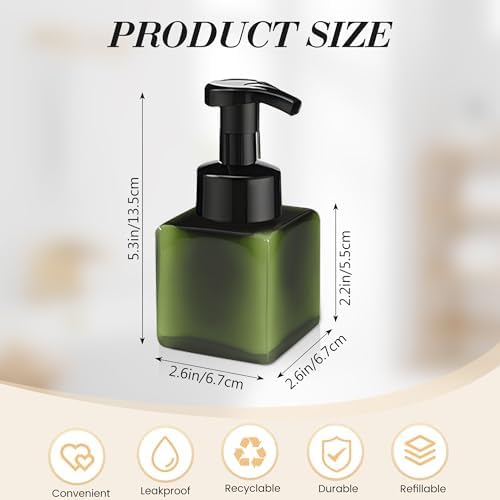 8.5 oz Foaming Soap Dispenser Plastic Foaming Pump Bottle, Refillable Dispenser with Plastic Pump, Empty Hand Bottles for Liquid Soap, Shampoo, Bathroom,Hotel,Restaurant (60, Green)