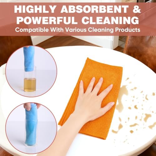 TEAWOO 10 PCS Orange Microfiber Cleaning Cloths, Assorted Cleaning Rags