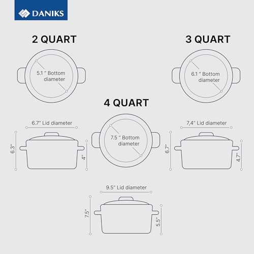 Daniks Modern 6-Piece Stainless Steel Cookware Set with Glass Lids, Tri-Ply Bases for Even Heating, Induction Compatible, Dishwasher Safe, Heatproof Handles