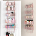 VyGrow Over The Door Organizer, Metal Door Organizer Hanging with 5 Adjustable Baskets and Coat Hook, Behind The Door Storage for Bedroom Closet Bathroom Pantry Cabinet Kitchen, Pink