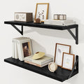 Floating Shelves 8 Inch Deep, 24W x 8D Wall Shelf Set of 2, 50 lbs Heavy Duty Reversible Metal Brackets, Industrial Book Shelf for Living Room Kitchen Bathroom Bedroom Gallery Wall, Black