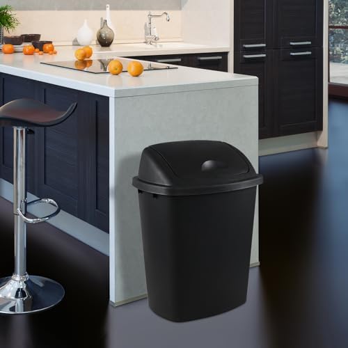 Begale 10 Gallon Plastic Swing Top Trash Bin, Black, Pack of 4