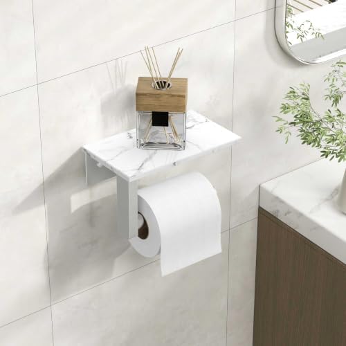 FORIOUS Toilet Paper Holder with Shelf, Natural Marble, Commercial