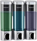 Triple Soap Dispenser Plastic Wall Mount Manual Liquid 3x300ml Shampoo dispensers with Lock for Bathroom (Silver Grey)
