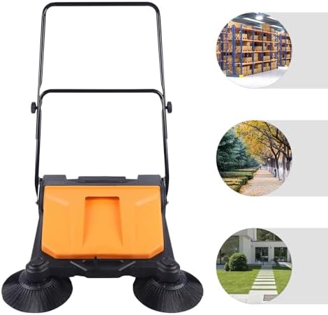 Walk-Behind Hand Push Floor Sweeper Manual, 41" Wider Path & 14.53Gal Large Dustbin, 5-Speed Adjustable, Foldable Handle, Low Noise, for Warehouse Factory Road Home Hard Floor Cleaning