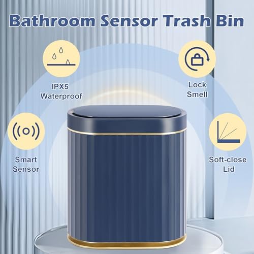 ELPHECO 2 Gallon Sensor Trash Can, Automatic Lid, Midnight Blue Gold