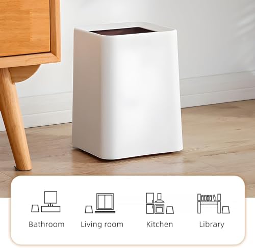 2 Pack Square Modern Trash Can Bedroom, 3Gal/12L Bathroom Trash Can Hidden Bag, Open Top Trash Bin Square Plastic, Minimalist White Garbage Can with Inner Bucket (with 2 Handles) for Kitchen Office