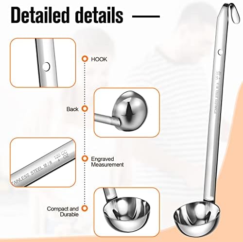 Cunhill 5 Pcs Soup Ladles Stainless Steel Serving Ladles with Long Handle for Serving, Cooking, Stirring, Portioning Kitchen Restaurant Accessories(4 oz)