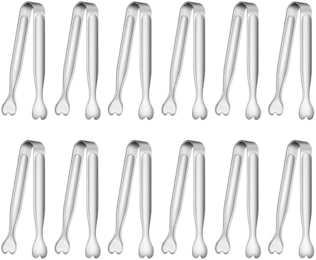 12 PCS Heart-Shaped Small Serving Tongs, 4.3 Inch Mini Sugar Tongs Silver Stainless Steel for Ice Cube, Appetizers, Dessert, Tea Party, Home Kitchen, Coffee Bars, Buffet, Food Grade & Dishwasher Safe
