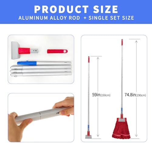 Commercial Mop-Heavy Duty Industrial 59 inch Looped-End String Mop Heavy Duty Industrial Cotton Mophead Includes 2 Head for Home,Garage, Workshop, Warehouse Floor Cleaning-red