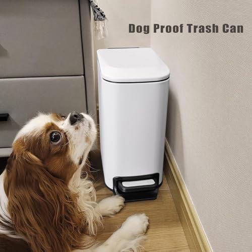 Cesun Small Bathroom Trash Can with Lid, 1.6 Gal, Soft Close, White