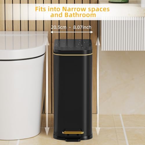 KdbK Bathroom Trash Can with Soft Close Lid, 15L/ 4 GallonRectangular Trash Can with Removable Wastebasket, Step Pedal, Slim Wastebasket for Bedroom, Home Office,B