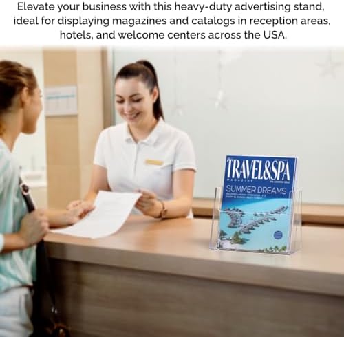 Marketing Holders 2 Pack Magazine Display 8.5”W Countertop Offices Stores Hotels Advertising Businesses Wide Single Pocket Clear Acrylic Tabletop Brochure Holder Ad Trade Show