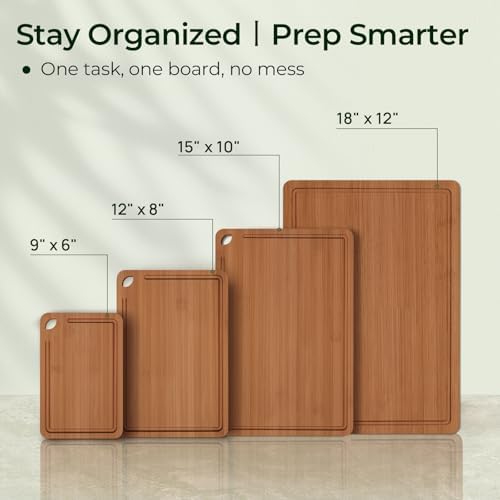 Keechee Wood Cutting Board 4-Pcs Carbonized Bamboo Set With Smooth Surface & Easy Storage For Busy Kitchens (4Pcs)