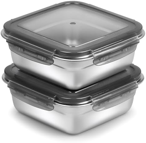 2 Pack Sandwich Containers, 24oz Stainless Steel Sandwich Box with Airtight Lids, Reusable Metal Meal Prep Lunch Boxes, BPA-Free, Dishwasher Safe, Food Storage Containers for Families (Black)