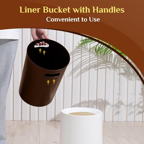 2 Pack Round Modern Trash Can Bedroom, 3Gal/12L Bathroom Trash Can Hidden Bag, Open Top Trash Bin Round Plastic, Minimalist White Garbage Can with Inner Bucket (with 2 Handles) for Kitchen Office